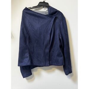 Gibson Latimer‎ Blue Suede Asymmetrical Zipper Front Drape Jacket